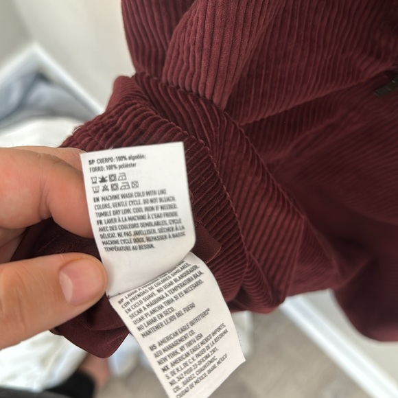 American Eagle Burgundy Corduroy Overall Mini Dress Size L w/ Adjustable Straps - Picture 9 of 9